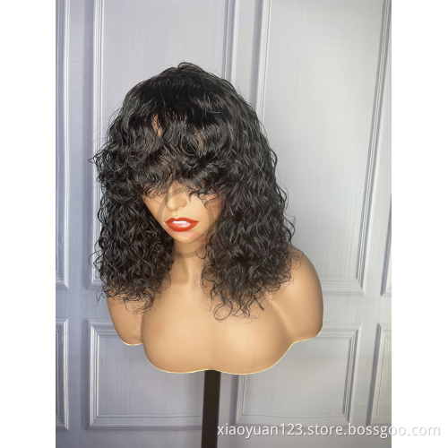 Wholesale Virgin Hair Short Bob 100% Curly Pixie Cut Wig Full Machine Made Wig Human Hair Wigs For Black Women With Bang